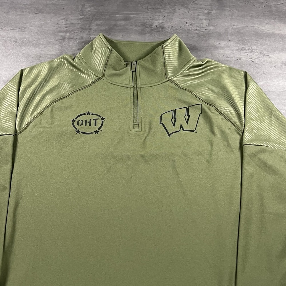 Fanatics Wisconsin Badgers Pullover Mens Large Green OHT Military 1/4 Zip NEW